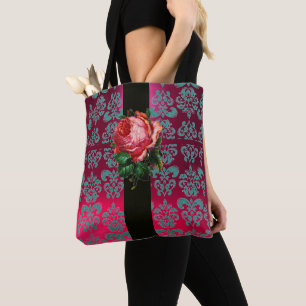BEAUTIFUTIEF PINK ROSE BLAUWGROEN BLUE FUCHSIA BLA TOTE BAG
