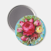 BEAUTIFUTIEF PINKROSE- EN BLAUWE-MONogram Magneet (Voorkant / Achterkant)