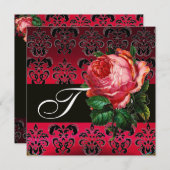 BEAUTIUL PINK ROSE FUCHSIA BLACK DAMASK MONOGRAM KAART (Voorkant / Achterkant)