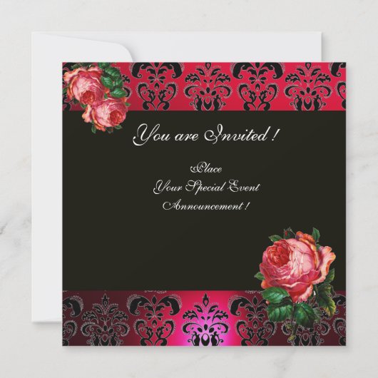 BEAUTIUL PINK ROSE FUCHSIA BLACK DAMASK MONOGRAM KAART (Achterkant)