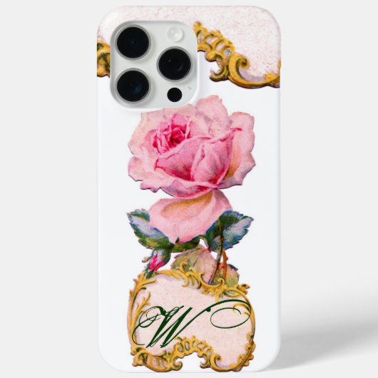 BEAUTIUL PINK ROSE MONOGRAM, Blauwgroen Aqua Blue Case-Mate iPhone Case (Achterkant)