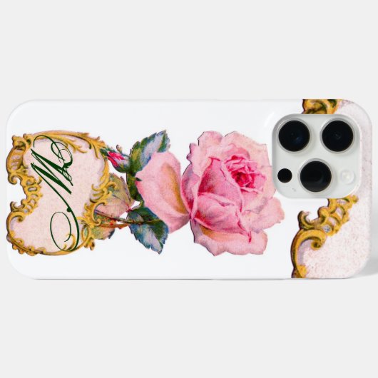 BEAUTIUL PINK ROSE MONOGRAM, Blauwgroen Aqua Blue Case-Mate iPhone Case (Achterkant (horizontaal))