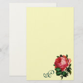 BEAUTIUL PINK ROSE MONOGRAM, crème Briefpapier (Voorkant / Achterkant)