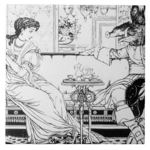 Beauty and the Beast, 1874 (litho) (foto) Tegeltje