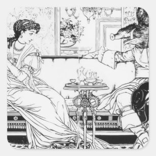 Beauty and the Beast, 1874 (litho) (foto) Vierkante Sticker