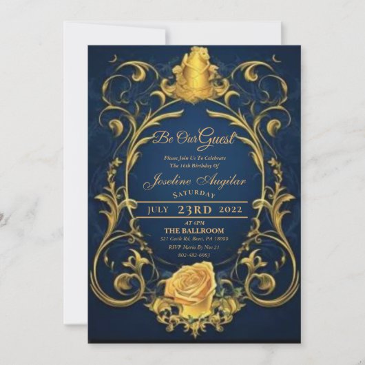Beauty and the Beast Gold Roos Sweet 16 Kaart (Voorkant)