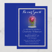 Beauty and the Beast Magic Roos op Blue Invitatio Kaart (Voorkant / Achterkant)