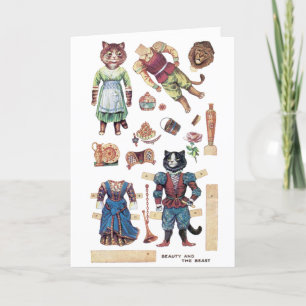Beauty and the Beast, Paper Doll, Louis Wain Feestdagen Kaart