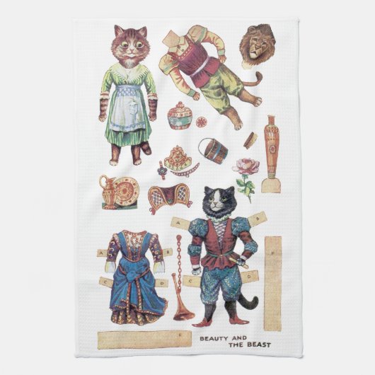 Beauty and the Beast, Paper Doll, Louis Wain Theedoek (Verticaal)
