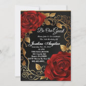 Beauty and the Beast Red Rose Sweet 16 Invitation Kaart (Voorkant)
