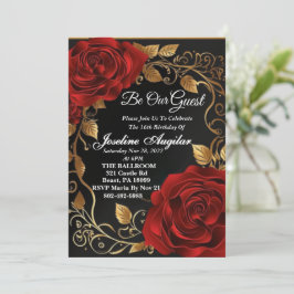 Beauty and the Beast Red Rose Sweet 16 Invitation Kaart