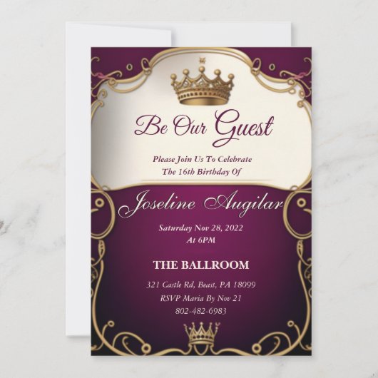 Beauty and the Beast Royalty Sweet 16 Invitation Kaart (Voorkant)