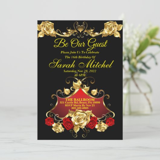 Beauty and the Beast Uitnodigingen (Staand voorkant)