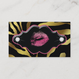 Beauty Animal Zebra Roze Lips Gold Diamonds Visitekaartje