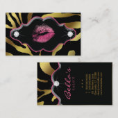 Beauty Animal Zebra Roze Lips Gold Diamonds Visitekaartje (Voorkant / Achterkant)