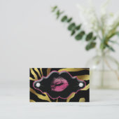 Beauty Animal Zebra Roze Lips Gold Diamonds Visitekaartje (Staand voorkant)