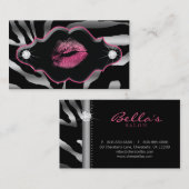 Beauty Animal Zebra roze Lips Silver Diamonds 2 Visitekaartje (Voorkant / Achterkant)