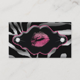Beauty Animal Zebra roze Lips Silver Diamonds Visitekaartje