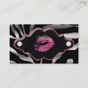 Beauty Animal Zebra roze Lips Silver Diamonds Visitekaartje