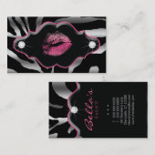 Beauty Animal Zebra roze Lips Silver Diamonds Visitekaartje (Voorkant / Achterkant)