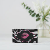 Beauty Animal Zebra roze Lips Silver Diamonds Visitekaartje (Staand voorkant)