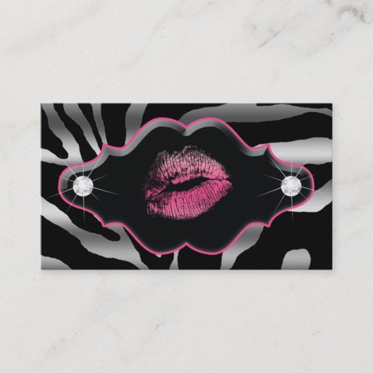 Beauty Animal Zebra roze Lips Silver Diamonds Visitekaartje (Voorkant)