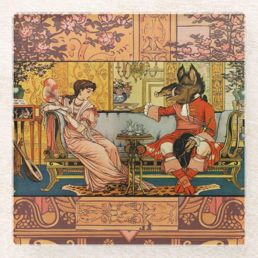 Beauty Beast Classic Sprookjesfiguren Glazen Onderzetter (Voorkant)