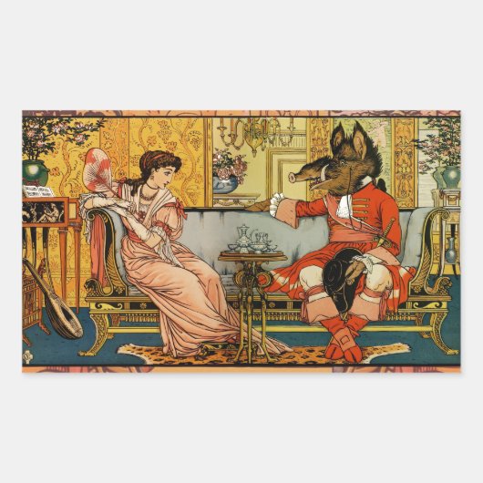 Beauty Beast Classic Sprookjesfiguren Rechthoekige Sticker (Voorkant)