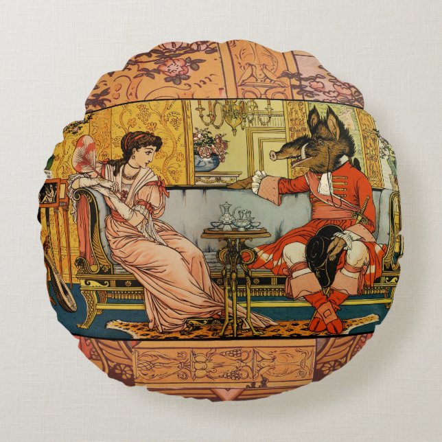 Beauty Beast Classic Sprookjesfiguren Rond Kussen (Voorkant)