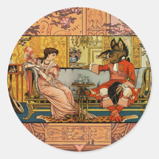 Beauty Beast Classic Sprookjesfiguren Ronde Sticker (Voorkant)