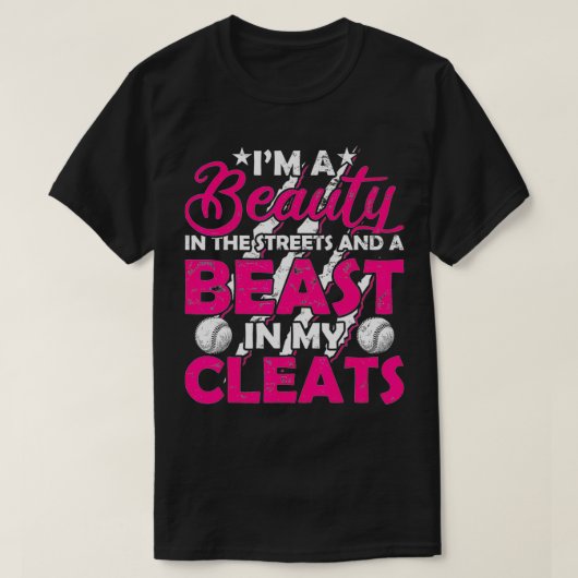 Beauty Beast in Mijn Cleats Softball Player T-shirt (Design voorkant)