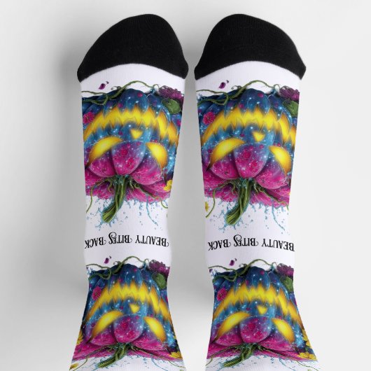 Beauty Bites Back Blauw Roze Bloom Pompoen Sokken (Top)