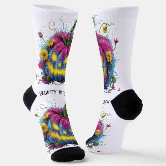 Beauty Bites Back Blauw Roze Bloom Pompoen Sokken (Gebogen)