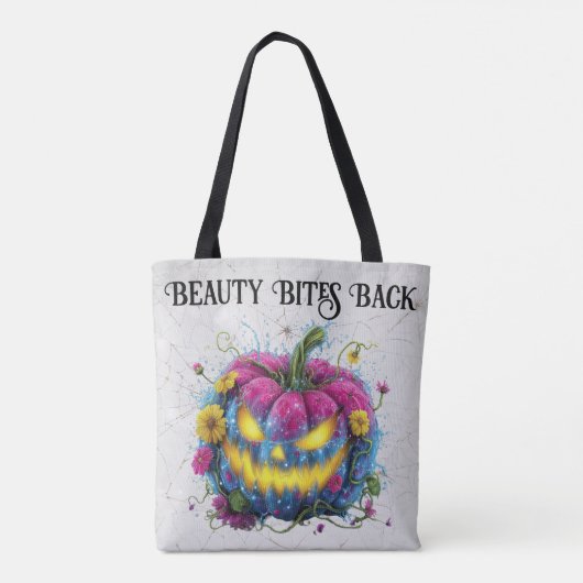 Beauty Bites Back Spooky Pink Pumpkin Halloween Tote Bag (Achterkant)