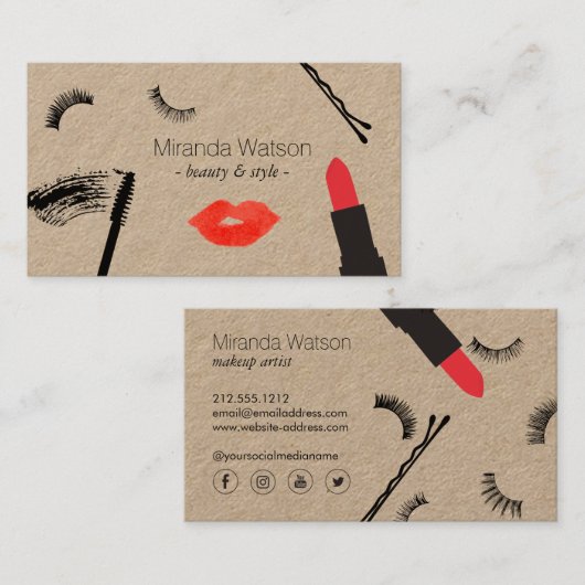 Beauty Biz Wimpers Lippen Mascara Make-up Artist I Visitekaartje (Voorkant / Achterkant)