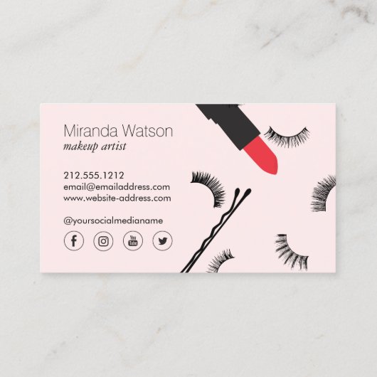 Beauty Biz Wimpers Lippen Mascara Make-up Roze Visitekaartje (Achterkant)