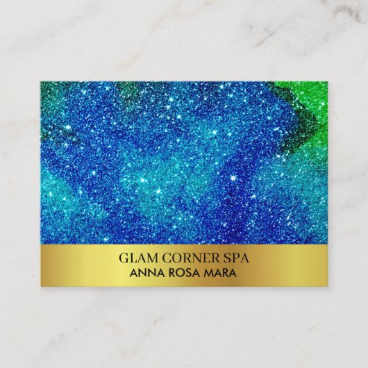 *~* Beauty Blue Green Glitter Luxury Gold Foil QR Visitekaartje (Voorkant)
