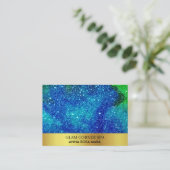 *~* Beauty Blue Green Glitter Luxury Gold Foil QR Visitekaartje (Staand voorkant)