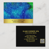 *~* Beauty Blue Green Glitter Luxury Gold Foil QR Visitekaartje (Voorkant / Achterkant)