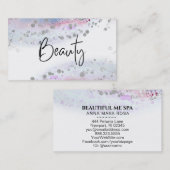 ** BEAUTY Blue Pastel Waterverf Silver Glitter Visitekaartje (Voorkant / Achterkant)