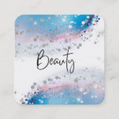 *~* BEAUTY - Blue Waterverf Pastel Silver Glitter Vierkante Visitekaartje (Voorkant)