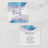 *~* BEAUTY - Blue Waterverf Pastel Silver Glitter Vierkante Visitekaartje (Voorkant / Achterkant)