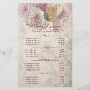 Beauty Boutique Cream Flower Price List Flyer