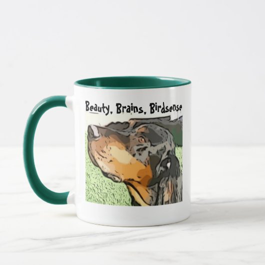 Beauty, Brains, Birdsense Gordon Setter Ceramc Mug Mok (Links)