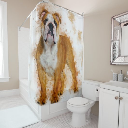 Beauty Bulldog Art Waterverf Bulldog Lover Gift Douchegordijn (In situ)