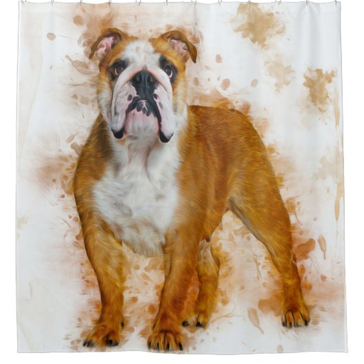 Beauty Bulldog Art Waterverf Bulldog Lover Gift Douchegordijn (Voorkant)