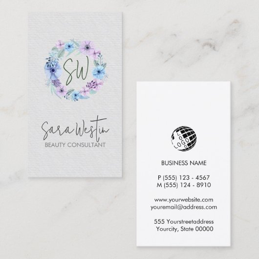 Beauty Consultant Beautician Flower Monogram Visitekaartje (Voorkant / Achterkant)