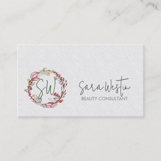 Beauty Consultant Beautician Flower Monogram Visitekaartje (Voorkant)