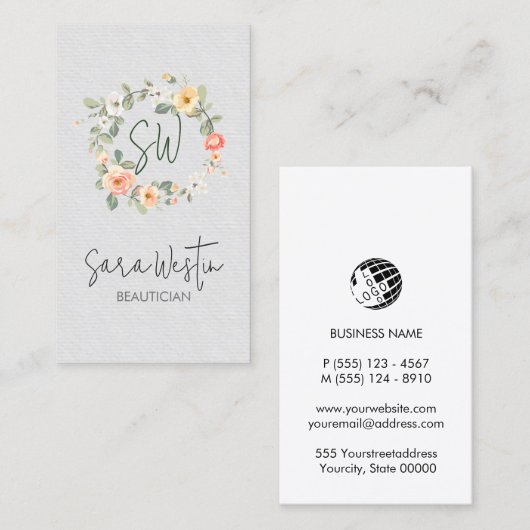 Beauty Consultant Beautician Flower Monogram Visitekaartje (Voorkant / Achterkant)