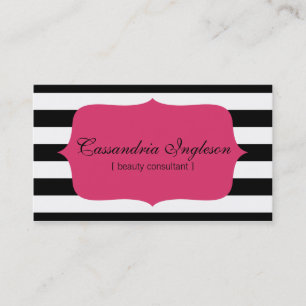 Beauty Consultant Black en White Stripes Hot Pink Visitekaartje